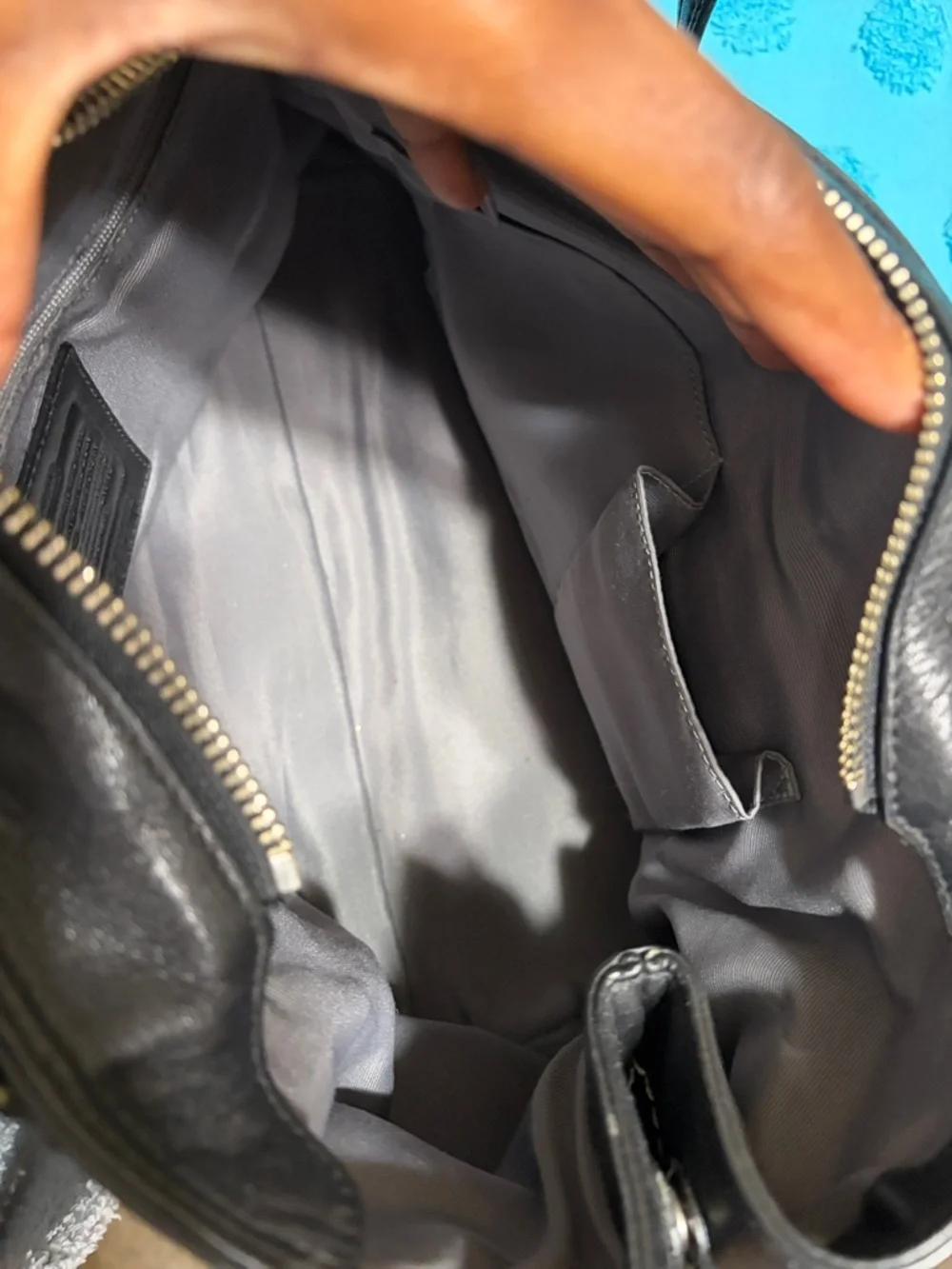 Coach Black Leather Shoulder Bag with White Contrast Stitching